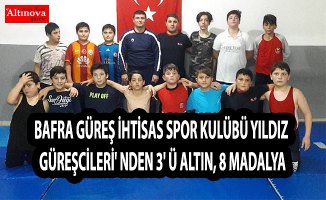 BAFRA GÜREŞ İHTİSAS SPOR KULÜBÜ YILDIZ GÜREŞCİLERİ' NDEN 3' Ü ALTIN, 8 MADALYA