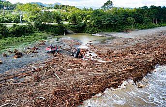 Ordu'daki selde denize sürüklenen ağaçlar havadan görüntülendi