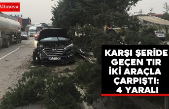 Karşı şeride geçen tır iki araçla çarpıştı: 4 yaralı
