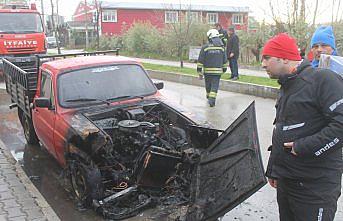 Yangın çıkan araçta hasar oluştu