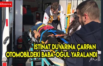 İstinat duvarına çarpan otomobildeki baba-oğul yaralandı