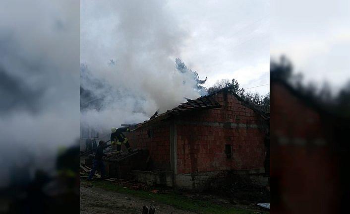 Kastamonu'da yıldırım isabet eden ahır yandı