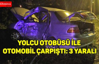 Yolcu otobüsü ile otomobil çarpıştı: 3 yaralı