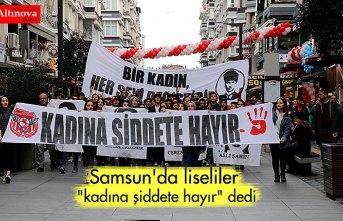 Samsun'da liseliler "kadına şiddete hayır" dedi