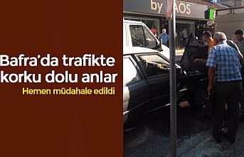 Bafra’da trafikte  korku dolu anlar