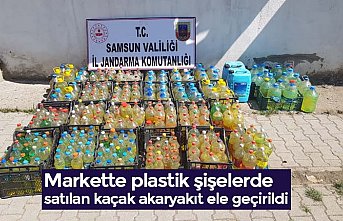Markette plastik şişelerde satılan kaçak akaryakıt ele geçirildi