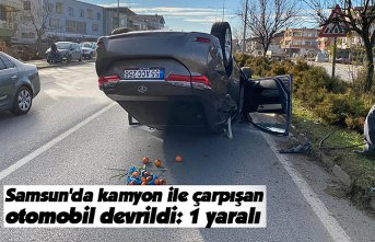 Samsun'da kamyon ile çarpışan otomobil devrildi: 1 yaralı