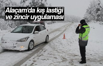 Alaçam'da kış lastiği ve zincir uygulaması