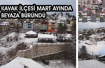 Kavak ilçesi mart ayında beyaza büründü