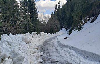Kastamonu'da ekipler, ilkbaharda karla mücadele çalışması yaptı