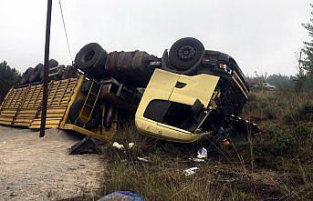 Karabük'te devrilen tırın sürücüsü yaralandı