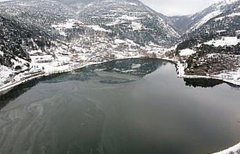 Bolu'daki Çubuk Gölü'nün yüzeyi buz tuttu