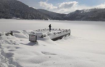 Abant Gölü'nün yüzeyi buz tuttu