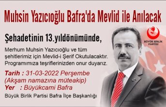 Muhsin Yazıcıoğlu Bafra’da Mevlid ile Anılacak