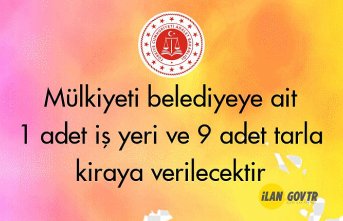 Mülkiyeti belediyeye ait 1 adet iş yeri ve 9 adet tarla kiraya verilecektir