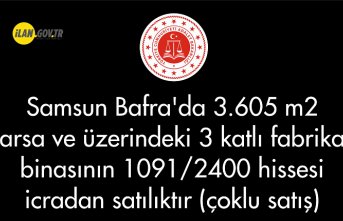 Samsun Bafra'da 3.605 m² arsa ve üzerindeki 3 katlı fabrika binasının 1091/2400 hissesi icradan satılıktır (çoklu satış)