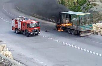 Bolu'da seyir halindeki kamyon yandı