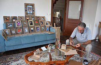 Emekli öğretmen karton parçalarından çerçeve yapıyor