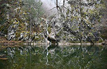 Kastamonu'da öğretim görevlisi soğuğa aldırış etmeden şelalede yüzdü