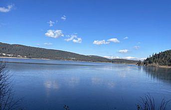 Abant Gölü'nün yüzeyi buz tuttu