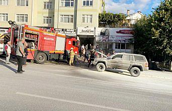 Karabük'te seyir halindeki cip yandı