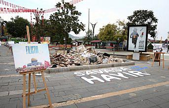 Giresun'da, Gazze'deki saldırılara temsili enkaz oluşturularak dikkat çekildi