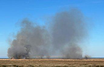 Kızılırmak Deltası Kuş Cenneti'nde sazlık alandaki yangına müdahale ediyor