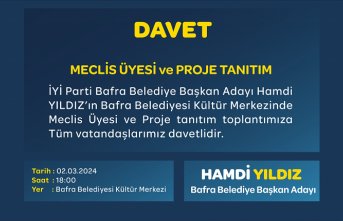 Bafra belediye başkan adayı Hamdi Yıldız:  2 Mart Cumartesi saat 18.00 de BKM' de buluşalım
