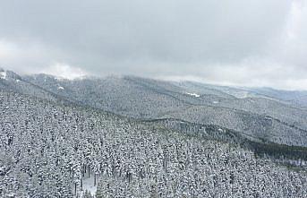 Bolu'nun karla kaplanan yüksek kesimleri havadan görüntülendi