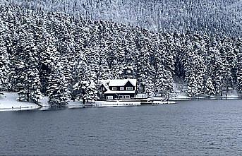 Gölcük Tabiat Parkı'nda kar yağışının ardından kış manzaraları oluştu