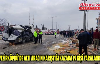 Vezirköprü'de altı aracın karıştığı kazada 19 kişi yaralandı
