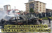 Samsun'da 6 aracın karıştığı trafik kazasında 7 kişi yaralandı