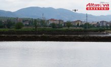Pirinç üretimiyle öne çıkan Osmancık'ta dronla çeltik ekimi yapılıyor