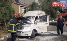 Gerze ilçesinde park halindeki minibüste yangın çıktı