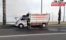 Ordu'da seyir halindeki kamyonet yandı