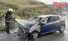 Samsunsporlu oyuncu Musaba'nın kullandığı otomobil seyir halindeyken alev aldı