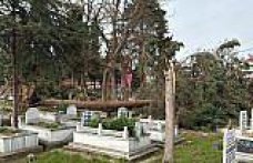 Alaçam'da fırtına mezarlıkta hasara neden oldu