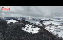 Alaçam'da karla kaplı Kızlan Yaylası dronla görüntülendi