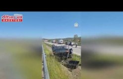 Samsun'da devrilen otomobilde emniyet kemeri takılı olan çift yara almadan kurtuldu