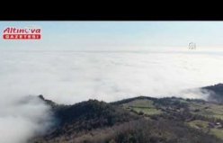 Yakakent'te Karadeniz'in üzerini kaplayan sis dronla görüntülendi