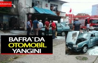 Bafra`da otomobil yangını