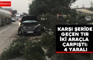 Karşı şeride geçen tır iki araçla çarpıştı:...