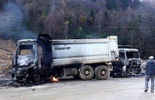 Rize'de 3 kamyon kundaklandı