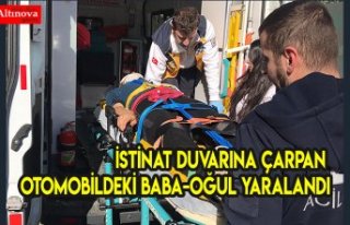 İstinat duvarına çarpan otomobildeki baba-oğul...