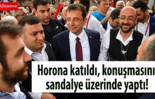 Horona katıldı, konuşmasını sandalye üzerinde...