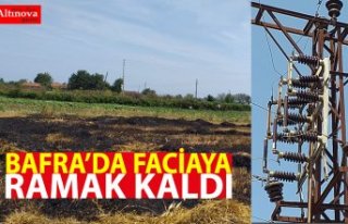 BAFRA’DA ELEKTRİK DİREĞİNDEN KOPAN TEL YANGINA...