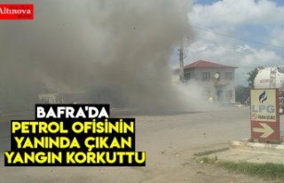 BAFRA'DA PETROL OFİSİNİN YANINDA ÇIKAN YANGIN...