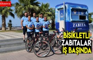 Bisikletli zabıtalar iş başında
