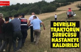 Devrilen traktörün sürücüsü ambulans helikopterle...