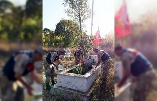Vezirköprü jandarmadan şehit mezarına bakım